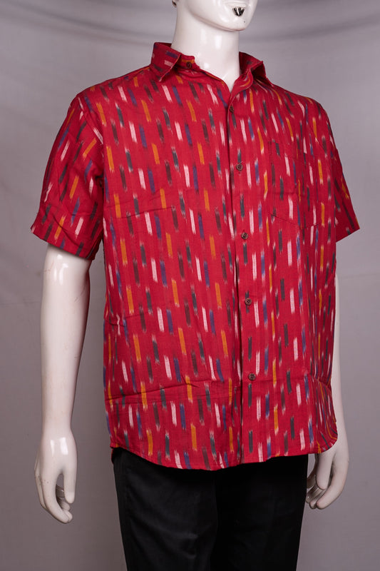 Red Sambalpuri Cotton shirt — view 2 of 3