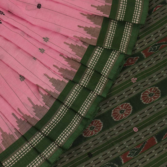 Handloom Pink Sambalpuri Cotton Saree with Green border