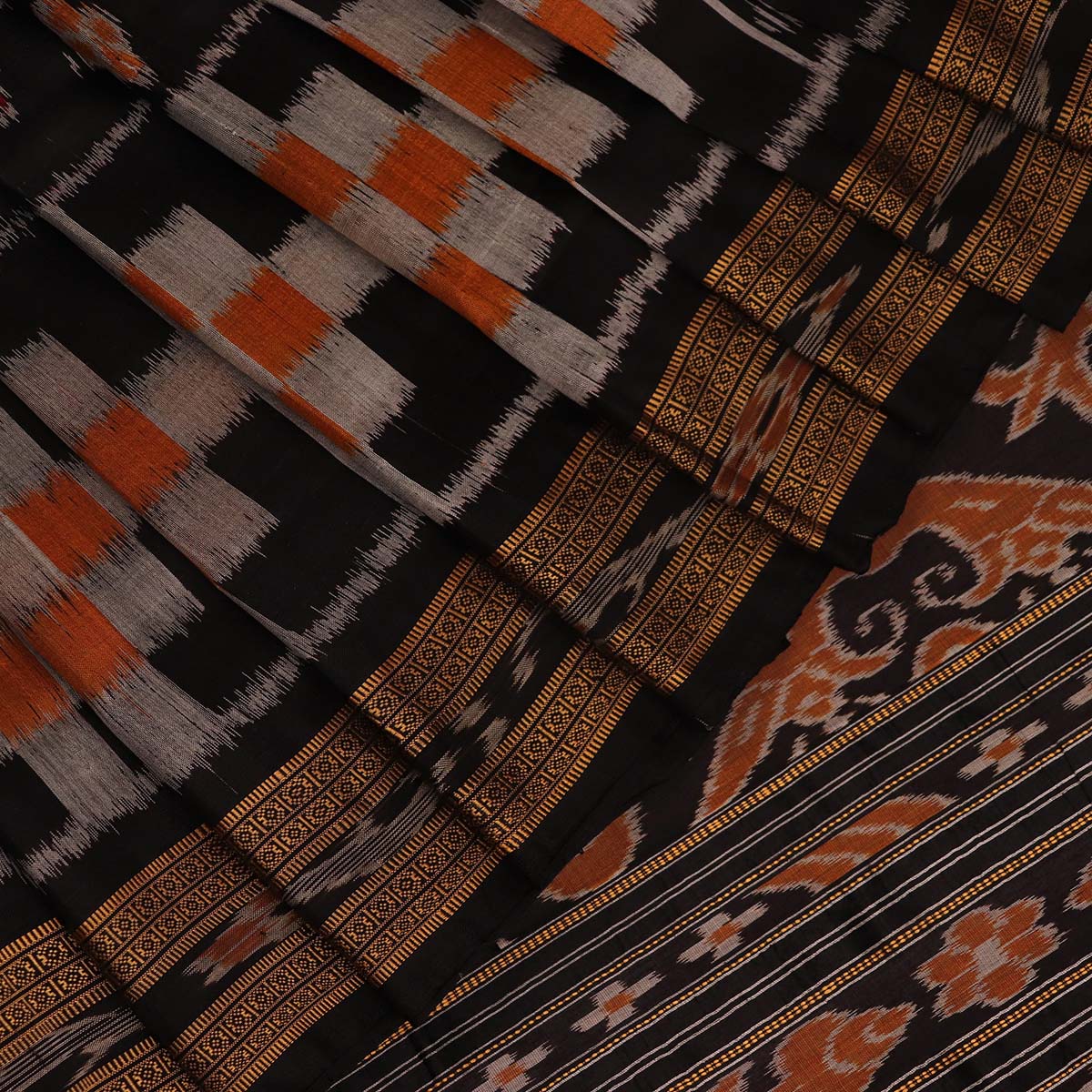 Handloom Black Khandua Silk Saree with Black border