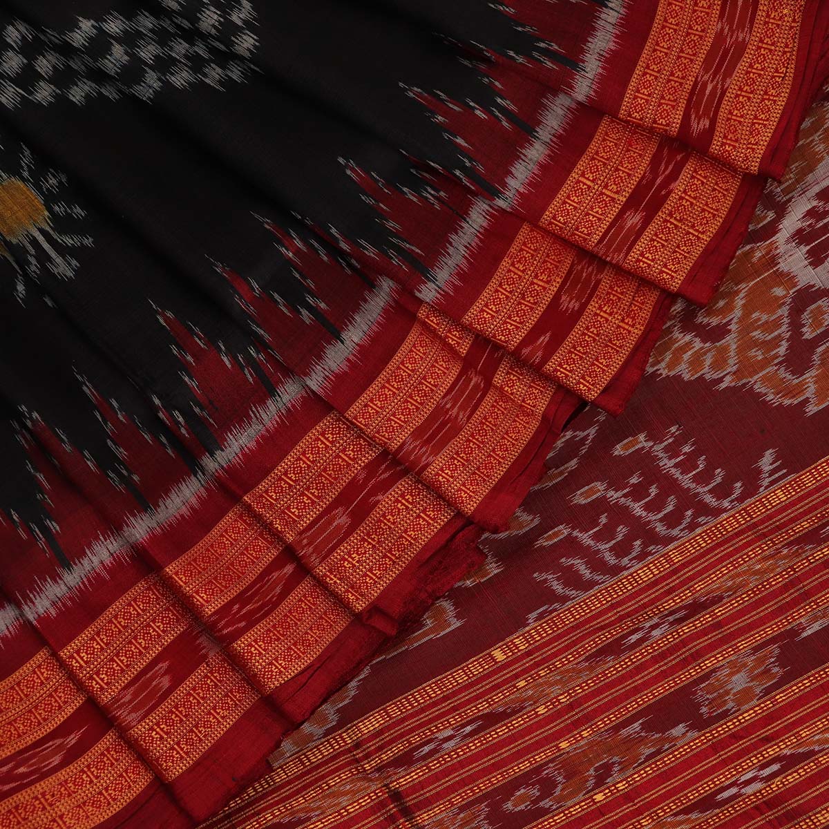Handloom Black Khandua Silk Saree with Magenta border