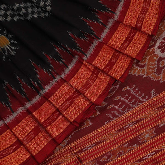Handloom Black Khandua Silk Saree with Magenta border