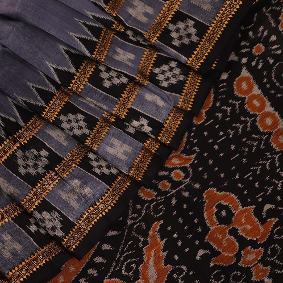 Handloom Grey Khandua Silk Saree with Black border