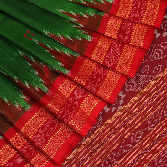 Handloom Green Khandua Silk Saree with Red border