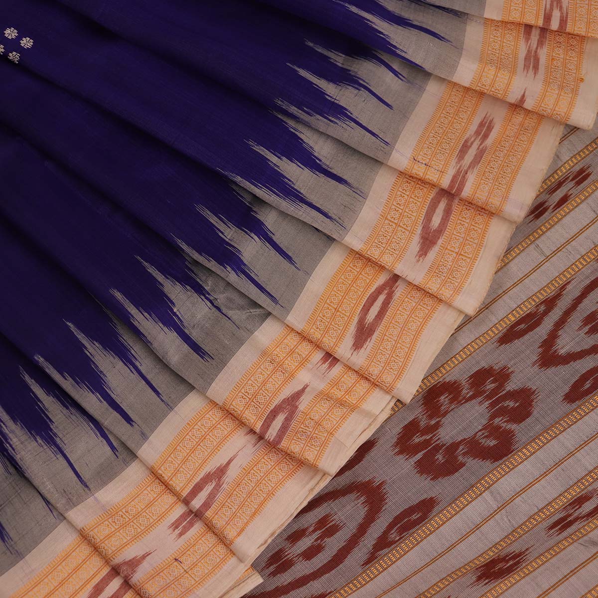 Handloom Blue Khandua Silk Saree with White border