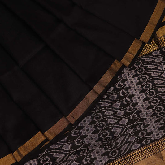 Handloom Black Sambalpuri Silk Saree with Black border