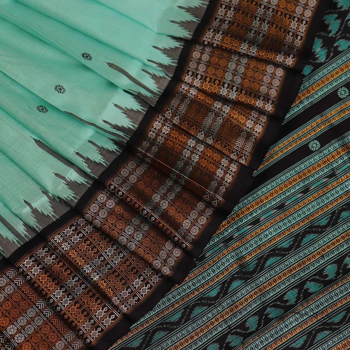 Handloom Green Sambalpuri Silk Saree with Black border