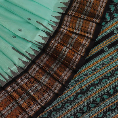 Handloom Green Sambalpuri Silk Saree with Black border