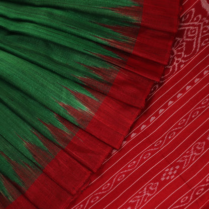 Handloom Green Tussar Silk Saree with Red border