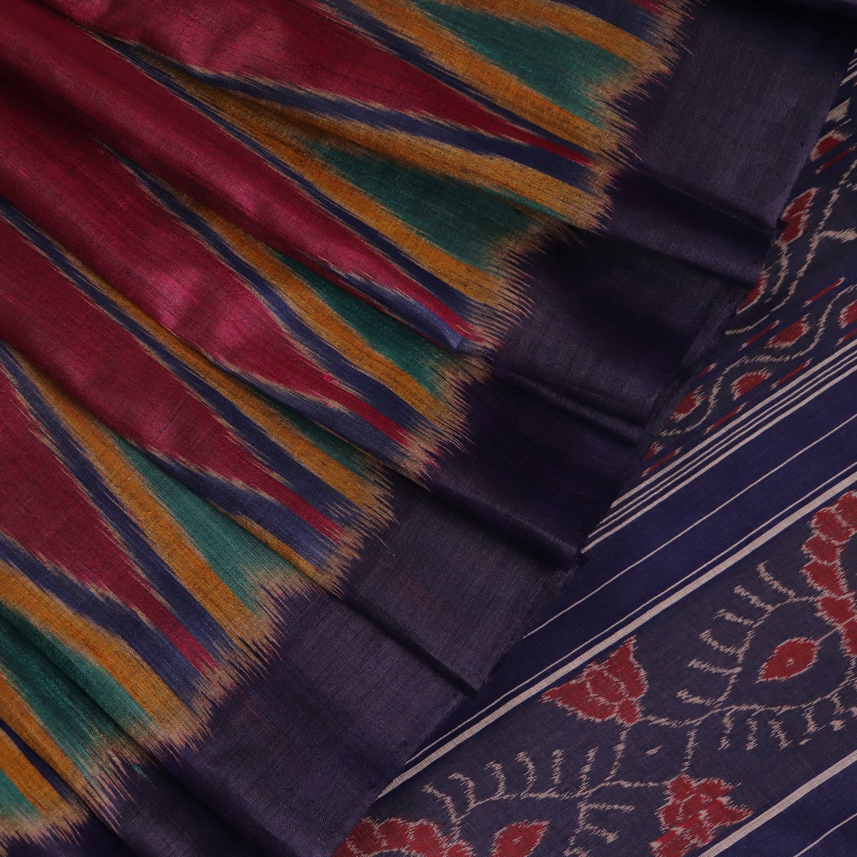 Handloom Multi-Color Tussar Silk Saree with Black border
