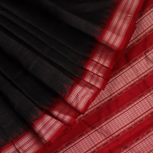 Handloom Black Sambalpuri Silk Saree with Red border