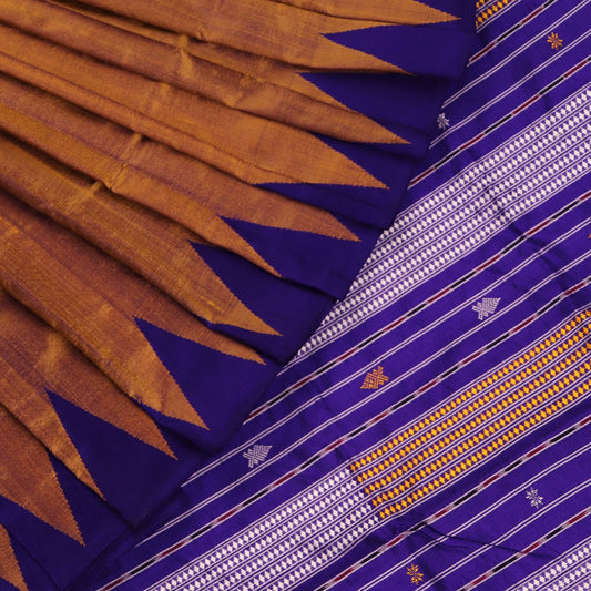 Handloom Brown Sambalpuri Silk Saree with Blue border