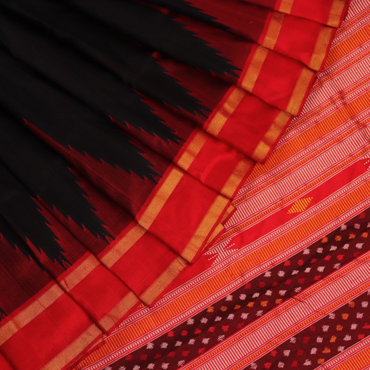 Handloom Black Sambalpuri Silk Saree with Red border
