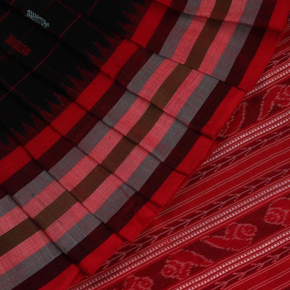 Handloom Black Sambalpuri Cotton Saree with Maroon border
