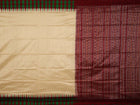 Cream Sambalpuri Silk Saree with Green Border — view 6