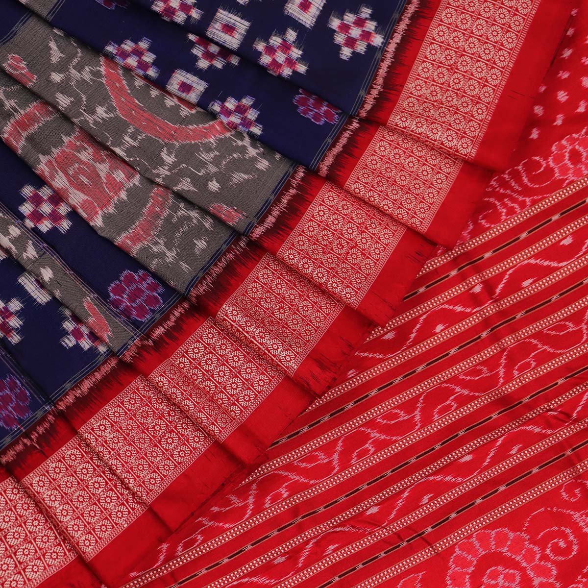Handloom Blue Sambalpuri Silk Saree with Red border