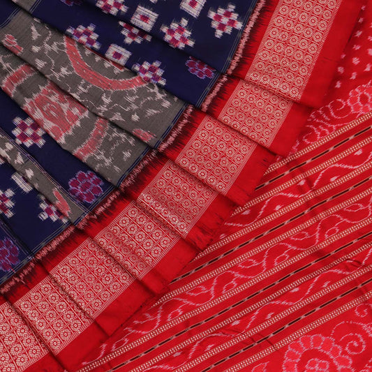 Handloom Blue Sambalpuri Silk Saree with Red border