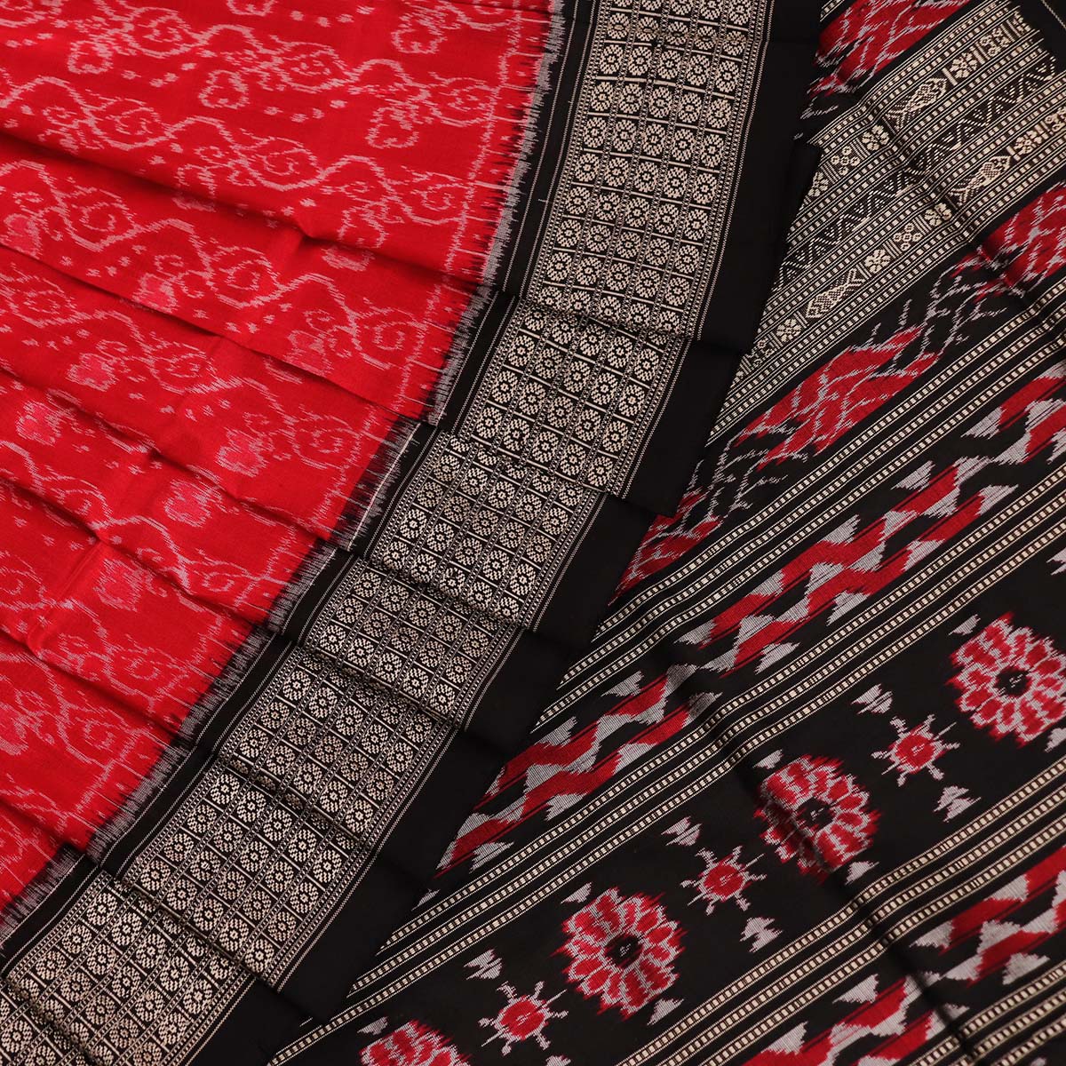 Handloom Red Sambalpuri Silk Saree with Black border