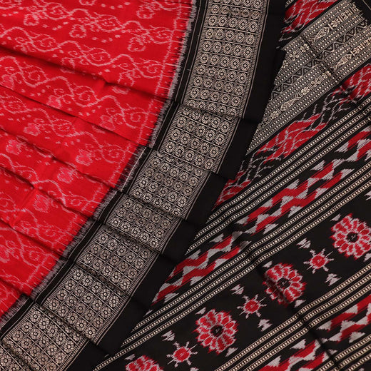 Red Sambalpuri Silk Saree with Black Border P16-08-04905