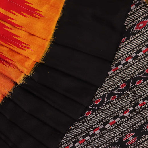 Red Sambalpuri Silk Saree with Black Border P16-01-04898