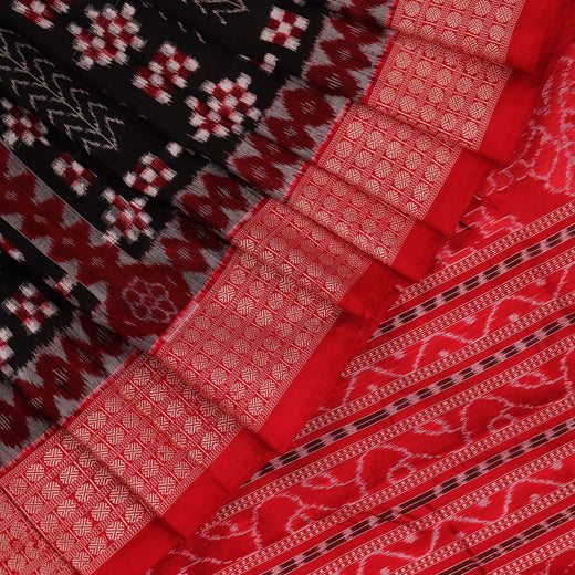Black Sambalpuri Silk Saree with Red Border P16-16-04913