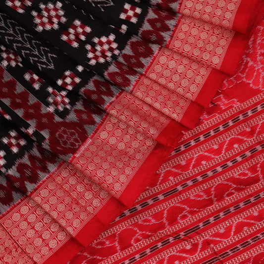 Handloom Black Sambalpuri Silk Saree with Red border