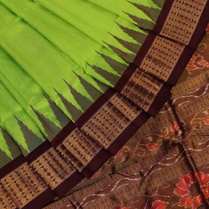 Handloom Green Bomkai Silk Saree with Maroon border