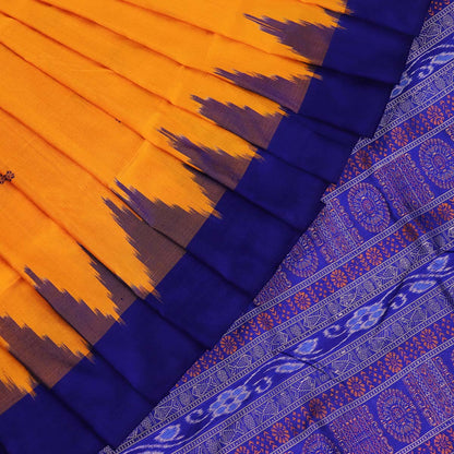 Handloom Yellow Bomkai Silk Saree with Blue border