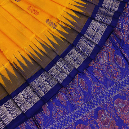 Handloom Yellow Bomkai Silk Saree with Blue border