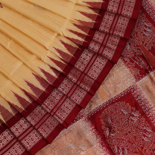 Handloom Cream Bomkai Silk Saree with Magenta border