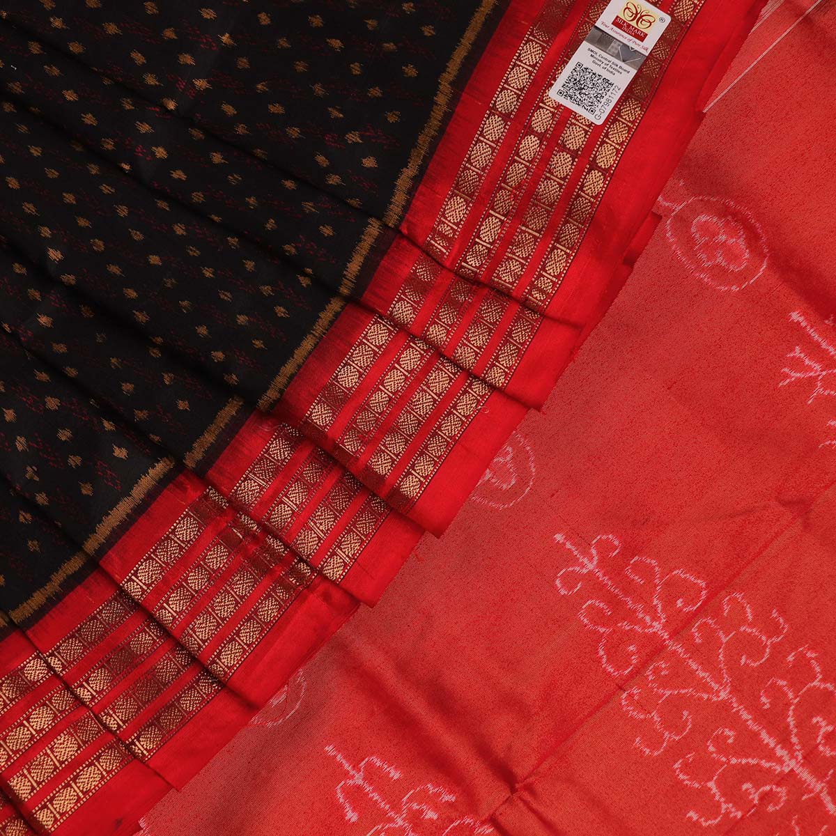 Handloom Black Sambalpuri Silk Saree with Red border