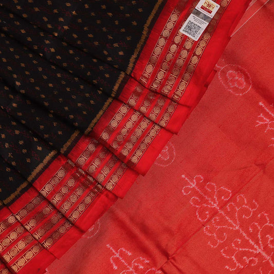 Handloom Black Sambalpuri Silk Saree with Red border