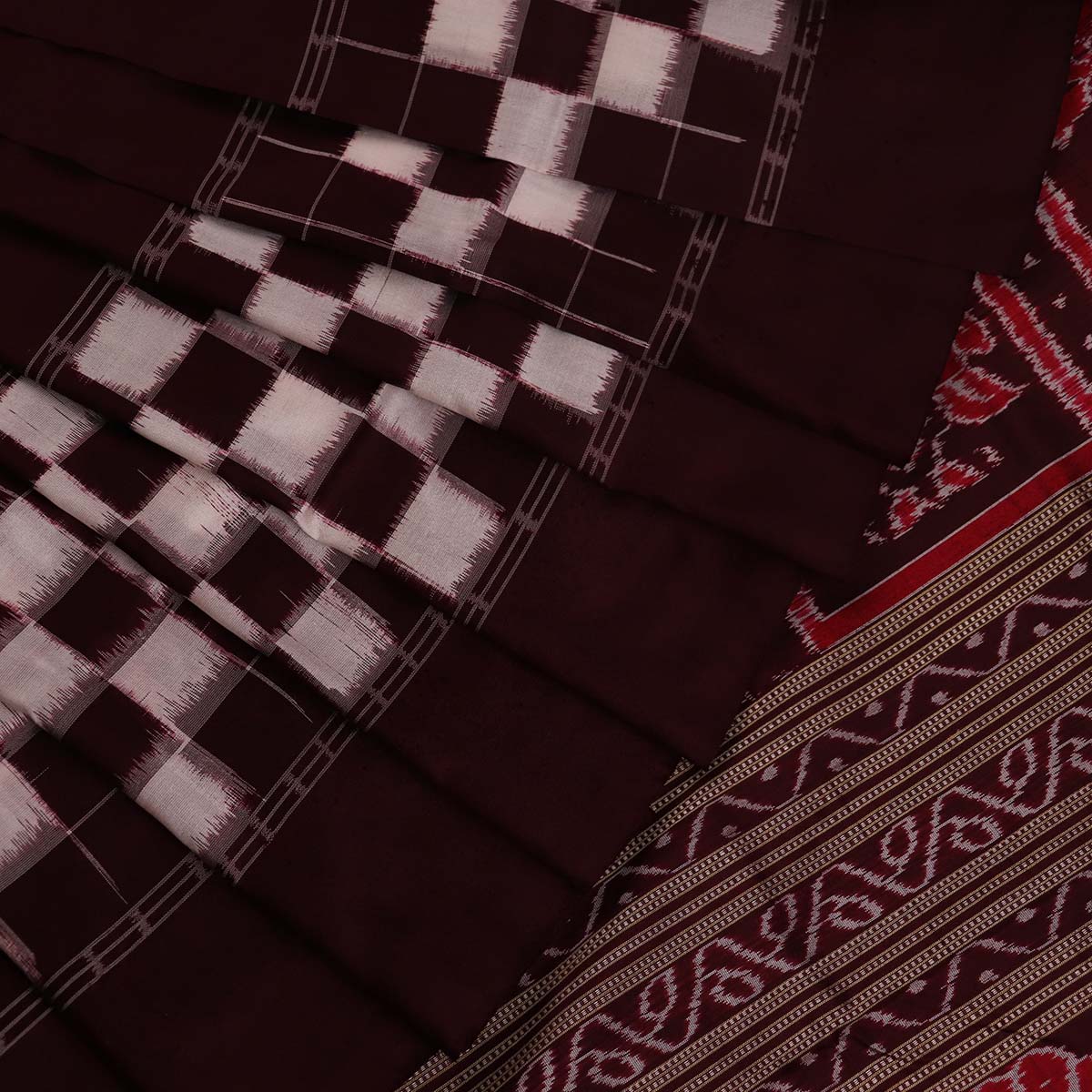 Brown Ikkat Sambalpuri Silk Saree | P210305001 – Priyadarshini Handloom