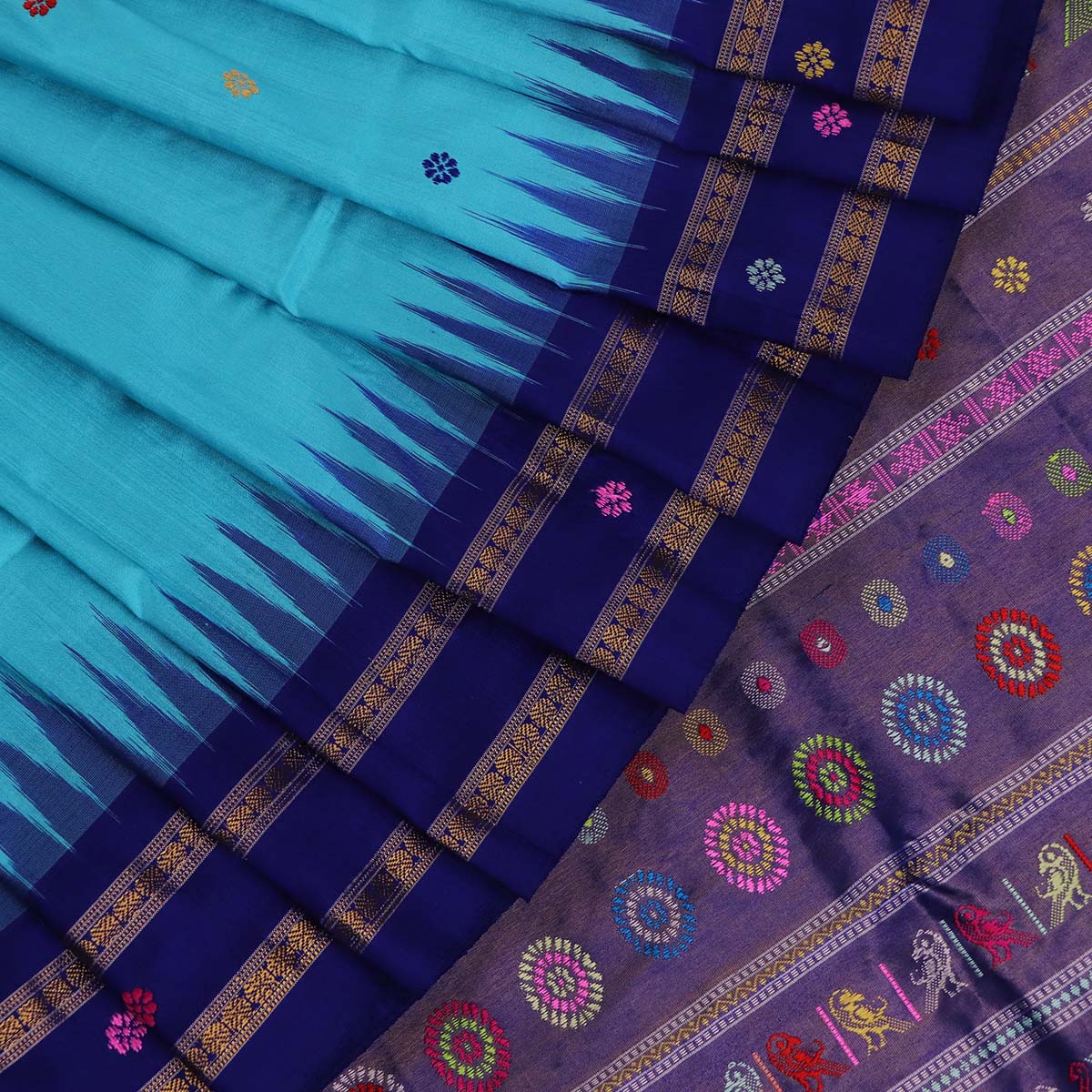Handloom Blue Sambalpuri Silk Saree with Blue border