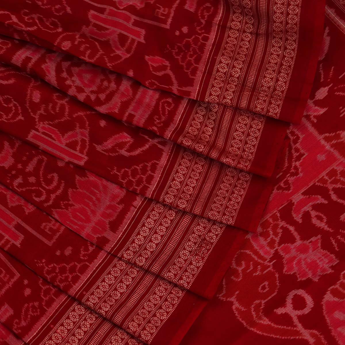 Handloom Cream Sambalpuri Cotton Saree with Red border