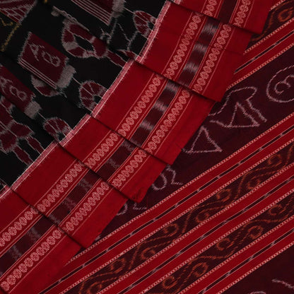 Handloom Black Sambalpuri Cotton Saree with Maroon border
