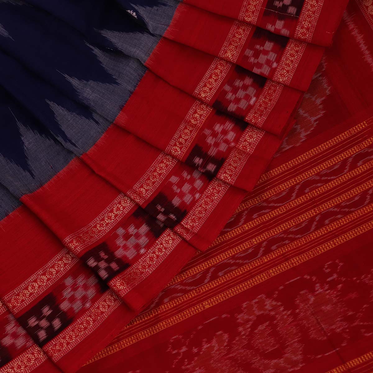 Handloom White Sambalpuri Cotton Saree with Red border