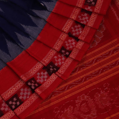 Handloom White Sambalpuri Cotton Saree with Red border