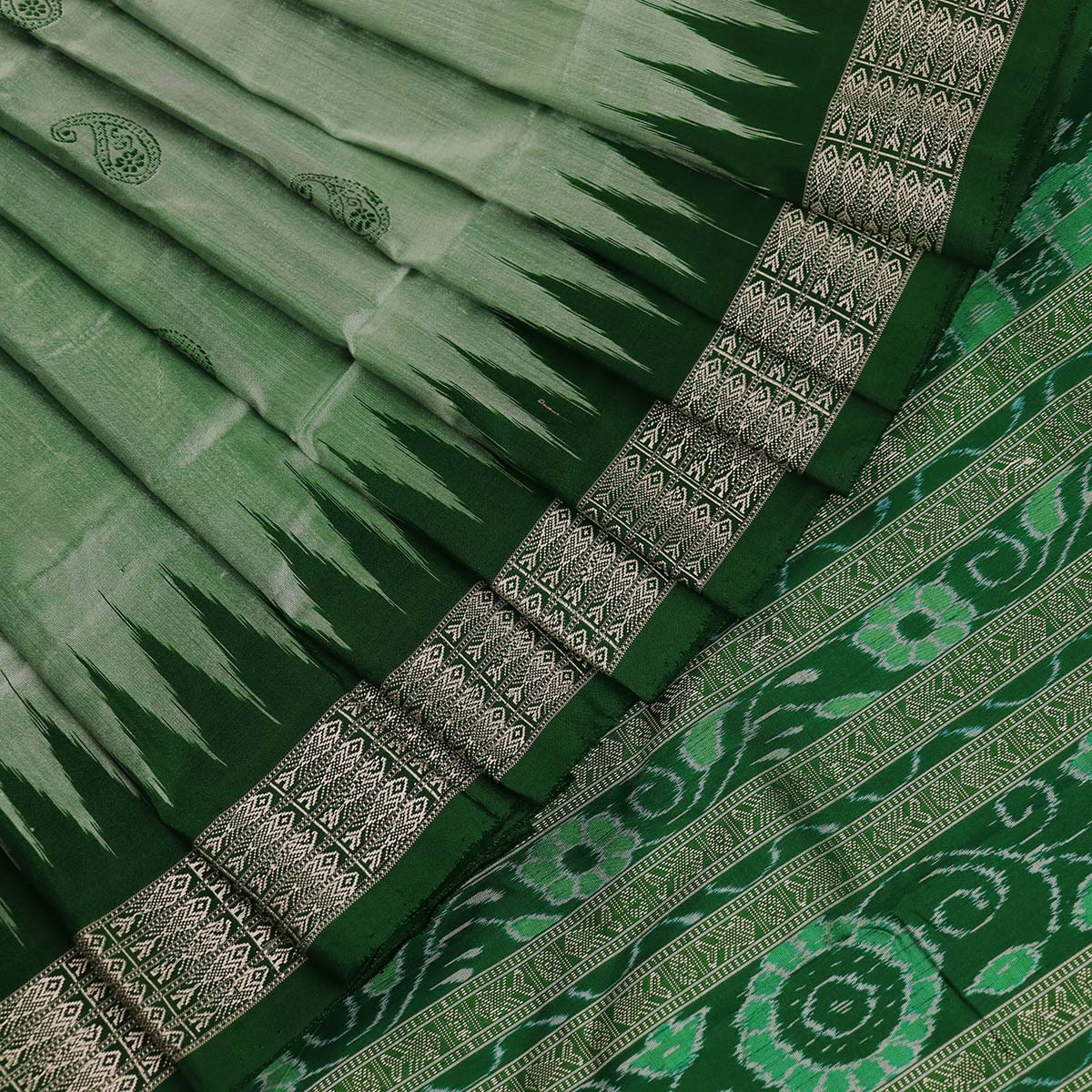 Handloom Green Bomkai Silk Saree with Green border
