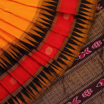 Handloom Yellow Bomkai Silk Saree with Maroon border