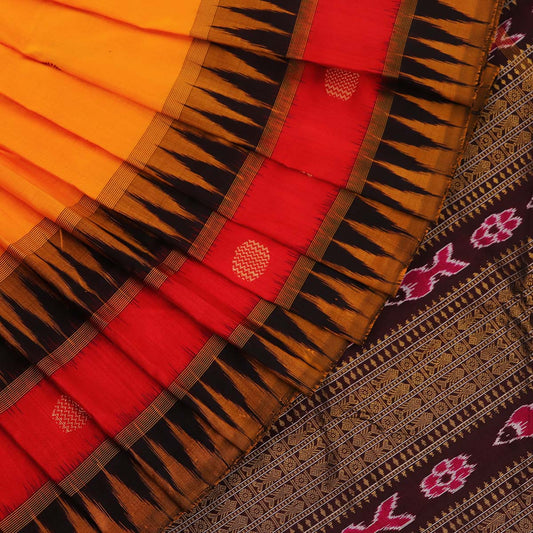 Handloom Yellow Bomkai Silk Saree with Maroon border