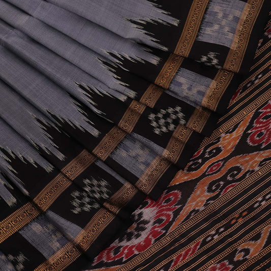 Handloom Grey Khandua Silk Saree with Black border