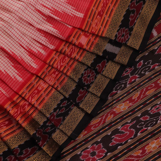 Handloom White Khandua Silk Saree with Black border