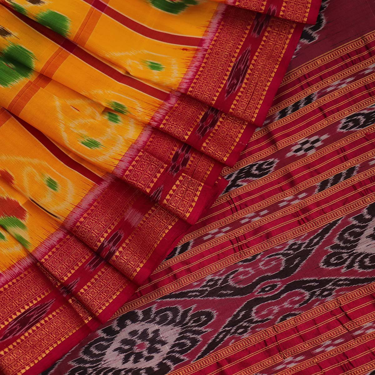 Handloom Yellow Khandua Silk Saree with Pink border