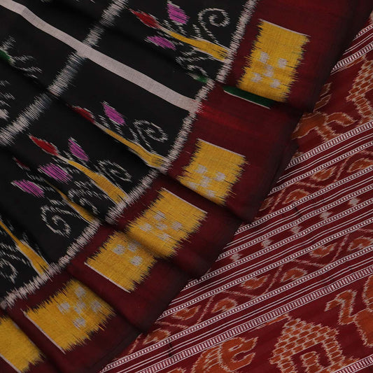 Handloom Black Khandua Silk Saree with Maroon border