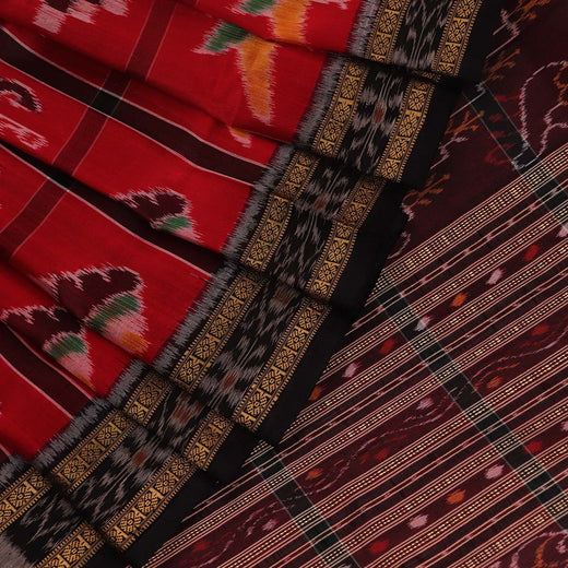 Red Khandua Silk Saree with Black Border P26-04-05101