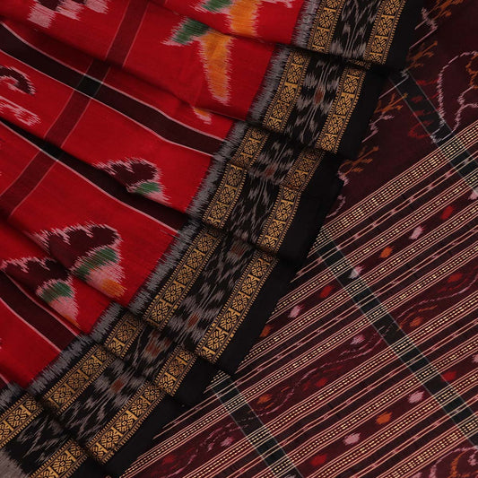 Handloom Red Khandua Silk Saree with Black border