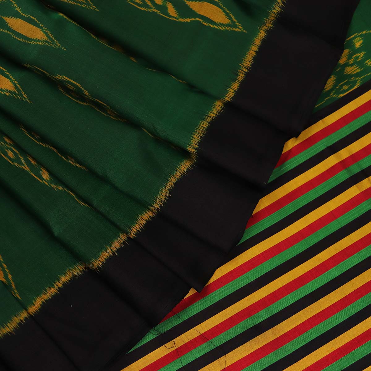 Handloom Green Khandua Silk Saree with Black border