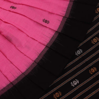 Handloom Pink Bomkai Cotton Saree with Black border