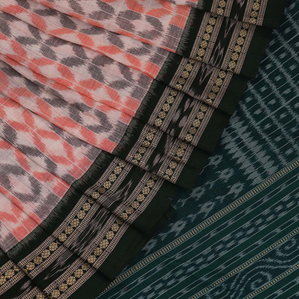 Handloom White Sambalpuri Cotton Saree with Green border