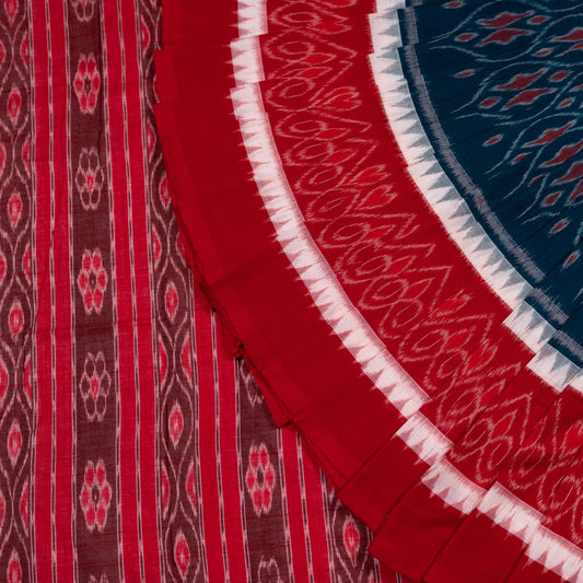 Folded presentation of the Green and Red Sambalpuri cotton saree.
